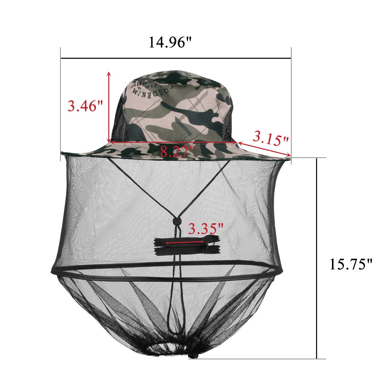 Sombrero de red de cabeza de mosquito con malla extraíble oculta, diseño para pesca al aire libre jardinería, gris Camouflage 3