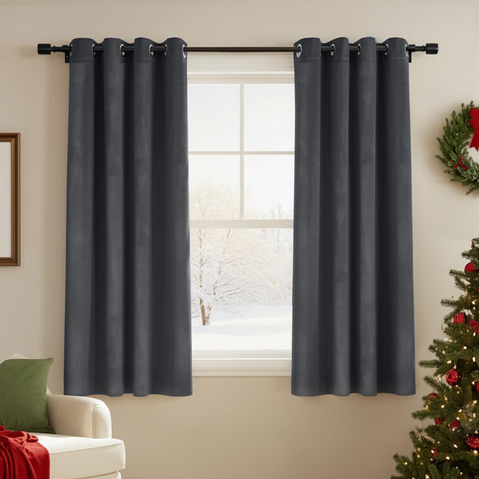Deconovo Grey Velvet Curtains 46 x 54 Inch Soft Blackout Thermal Curtains Eyelet Elegent Room Darkening Drapes for Kitchen One Pair — image 1