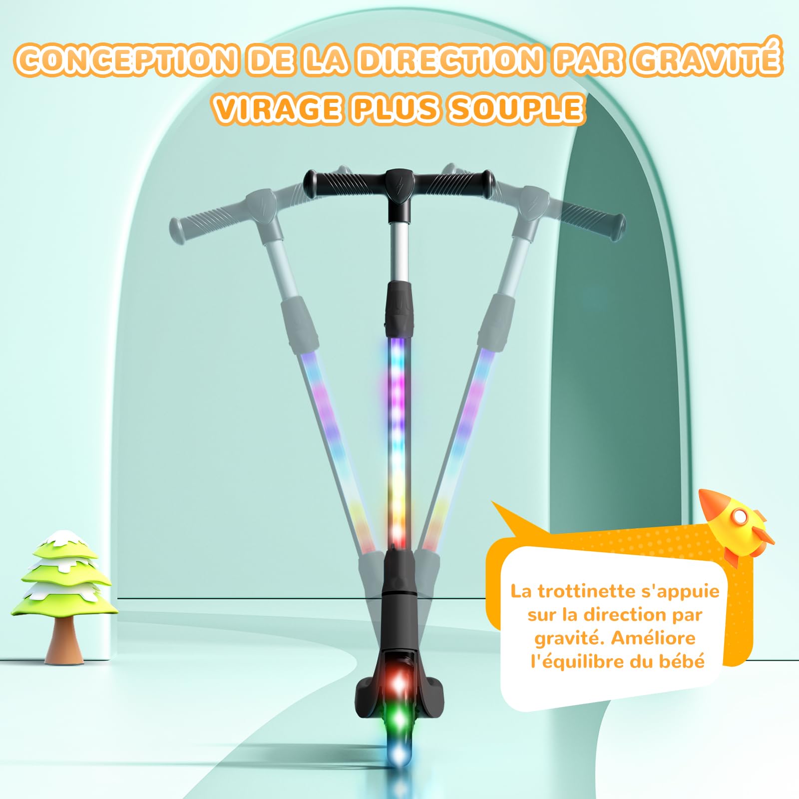 SISIGAD Trottinette Electrique Enfant 6-8-10 Ans Electric Scooter Kids 5.3 Pouces avec Lumière LED Colorée & 3 Hauteurs Ajustables, Scooter Électrique Enfant Charge Max 70 Kg, Vitesse Max 10 Km/h
