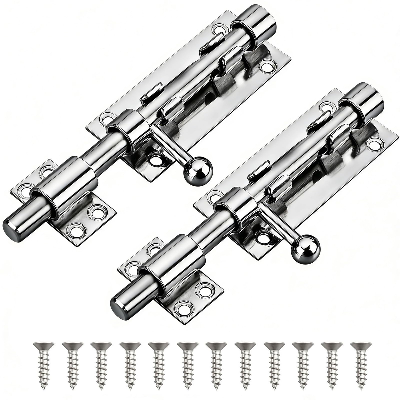 Kaxich 2 Pack Barrel Bolt Latch, 6.3" Heavy Duty 304 Stainless Steel Gate Latch for Inside Door, Outdoor Fence, Wooden Fence, Finished Shed Door Latch
