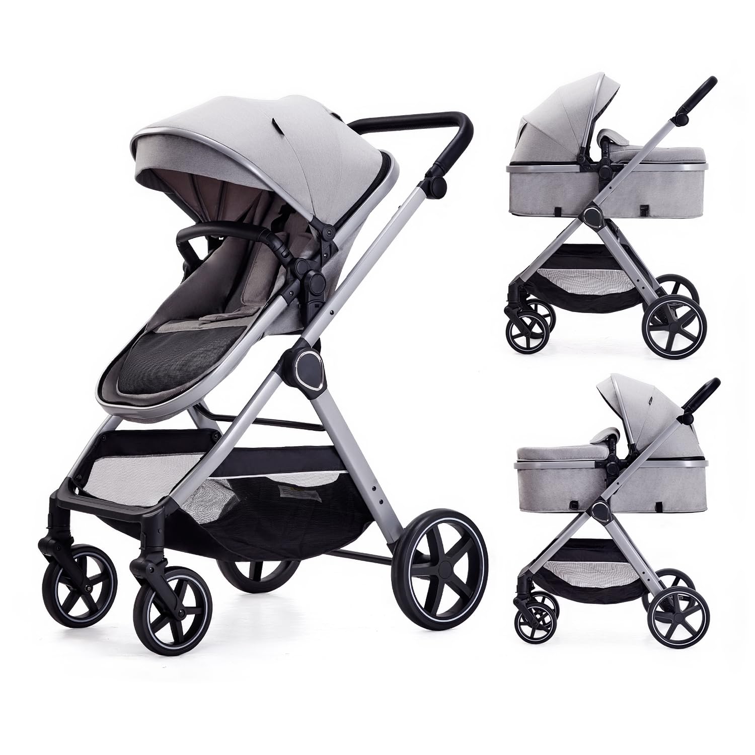 2 in 1 Baby Stroller, Newborn Infant Toddler Convertible Pram Stroller for 0-36 Months Old Babies (Grey)