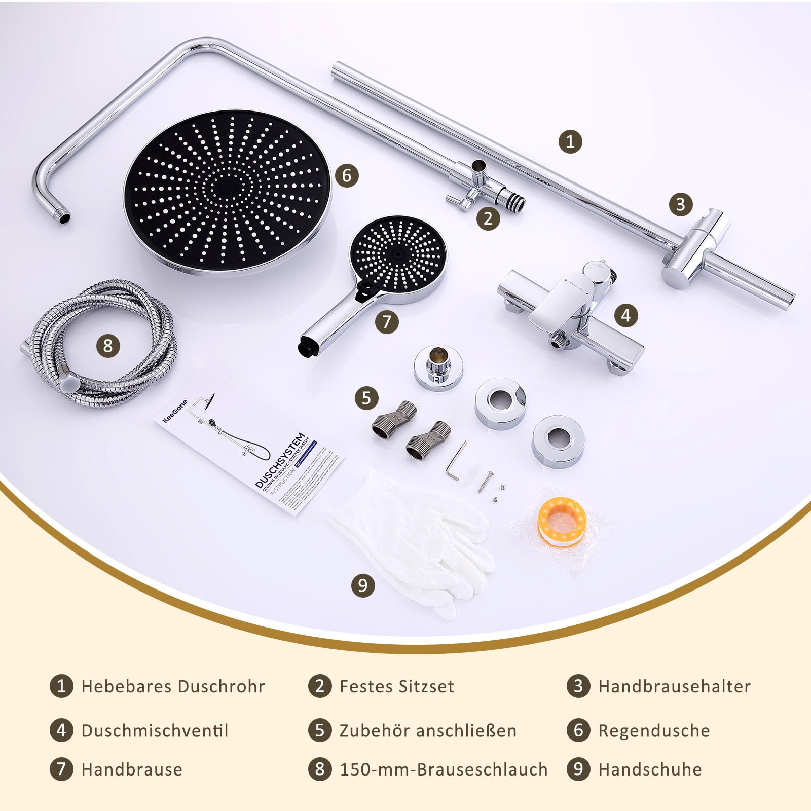 Duschsystem mit Armatur Höhenverstellbare Dusche ohne Thermostat 26 cm Großflächen Regendusche & 3-funktion Handbrause Edelstahl Duschsystem Set