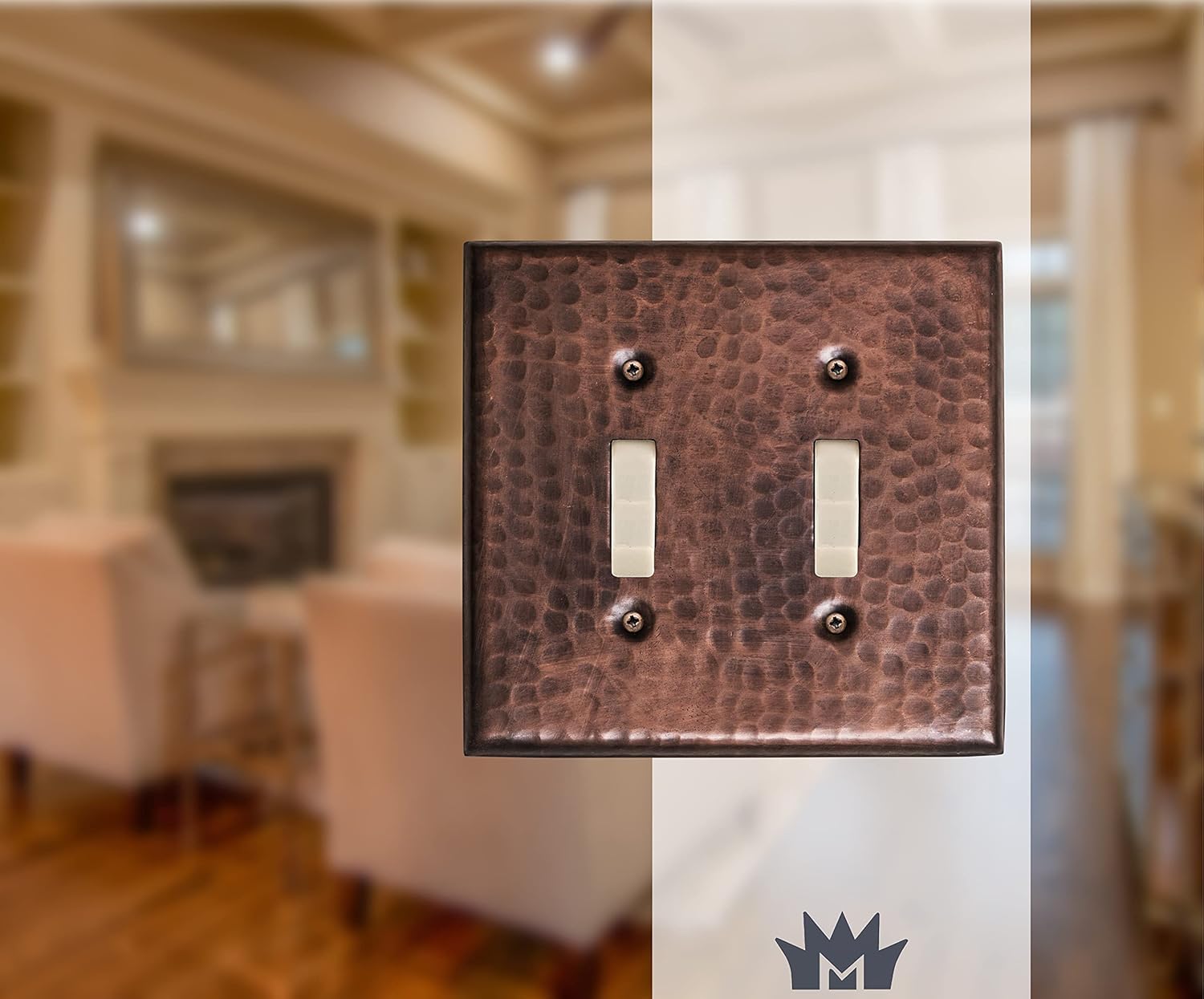 Monarch Abode Toggle Light Switch Cover Plate – 2-Gang Pure Copper Outlet Covers, Hand Hammered Decorative Outlet Cover Wall Plates, Light Switch Plate Covers for Electric Outlets, Pack of 1