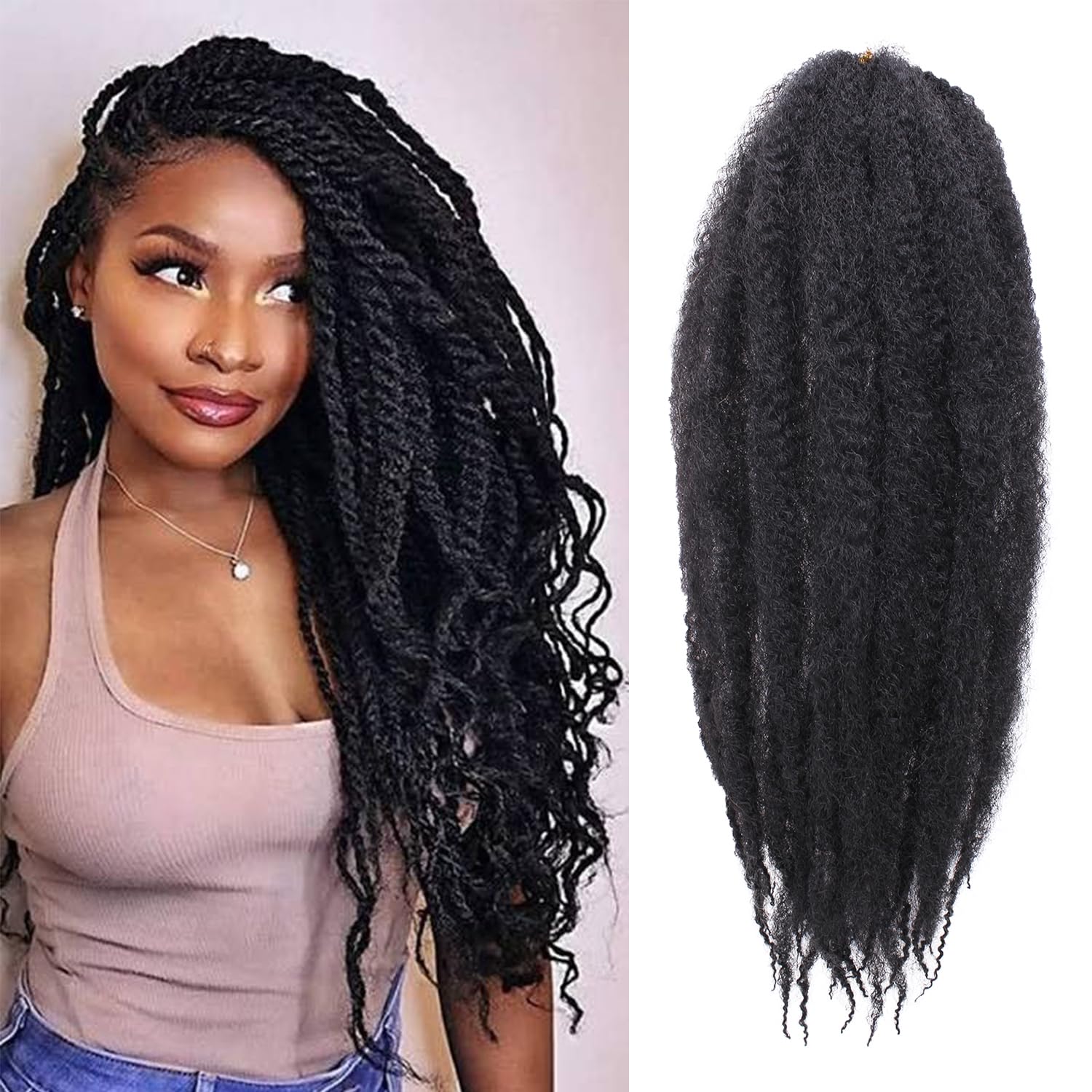 Marley Twist Braiding Extensions 18 Inch 8 Packs Afro Kinky Curly Twist Crochet Hair Synthetic Marley Hair (18 Inch 8packs, 1B)