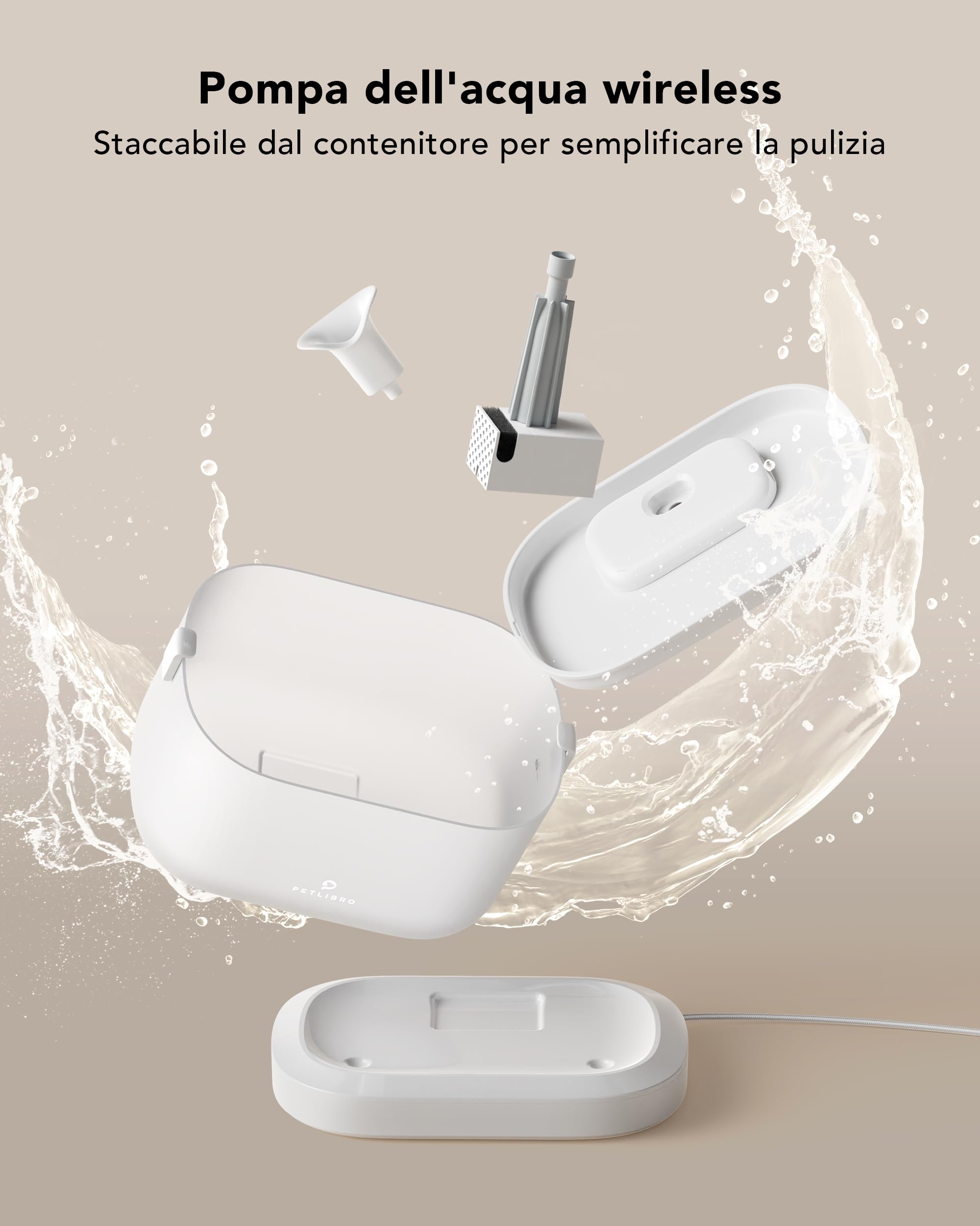 PETLIBRO Fontanella per Gatti con Pompa dell'Acqua Senza Fili, Dockstream 2,5L Fontana per Gatti, Facile da Pulire, Due Modalità di Flusso d'Acqua, Fontanella Gatto Ultra Silenziosa 23dB, Senza BPA