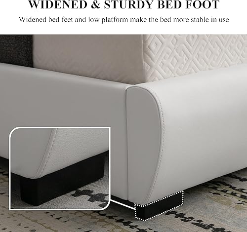 Miniatura 4 de Benevika Marco de cama con decoración de piezas de hierro y piel sintética tamaño matrimonial tapizado de lujo con soporte de listones de madera