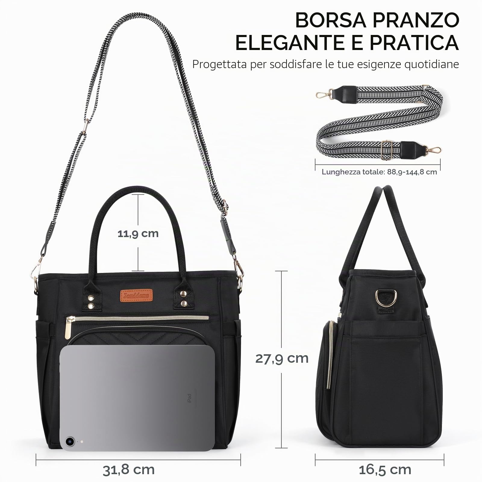 Jomddems Grande borsa termica per il pranzo da donna, per lavoro, borsa termica per il pranzo da uomo, con tracolla, portatile, riutilizzabile, grande, per adulti, picnic, escursionismo, spiaggia