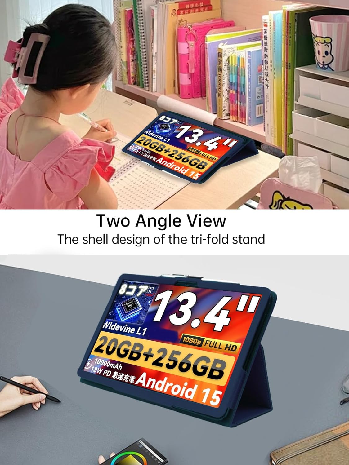 Case for TECLAST T65 Android 15 Tablet 13 inch，WUNIAK Premium Leather Business Folio Stand Cover for TECLAST T65 Android 15 Tablet 13 inch with Hand Strap,Blue