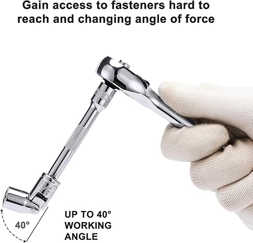 Miniatura 5 de CASOMAN Juego de llaves flexibles universales de 14 pulgadas, SAE, 316 a 916 pulgadas, 6 puntos, CR-V, cabezal giratorio, acceso de 360 grados