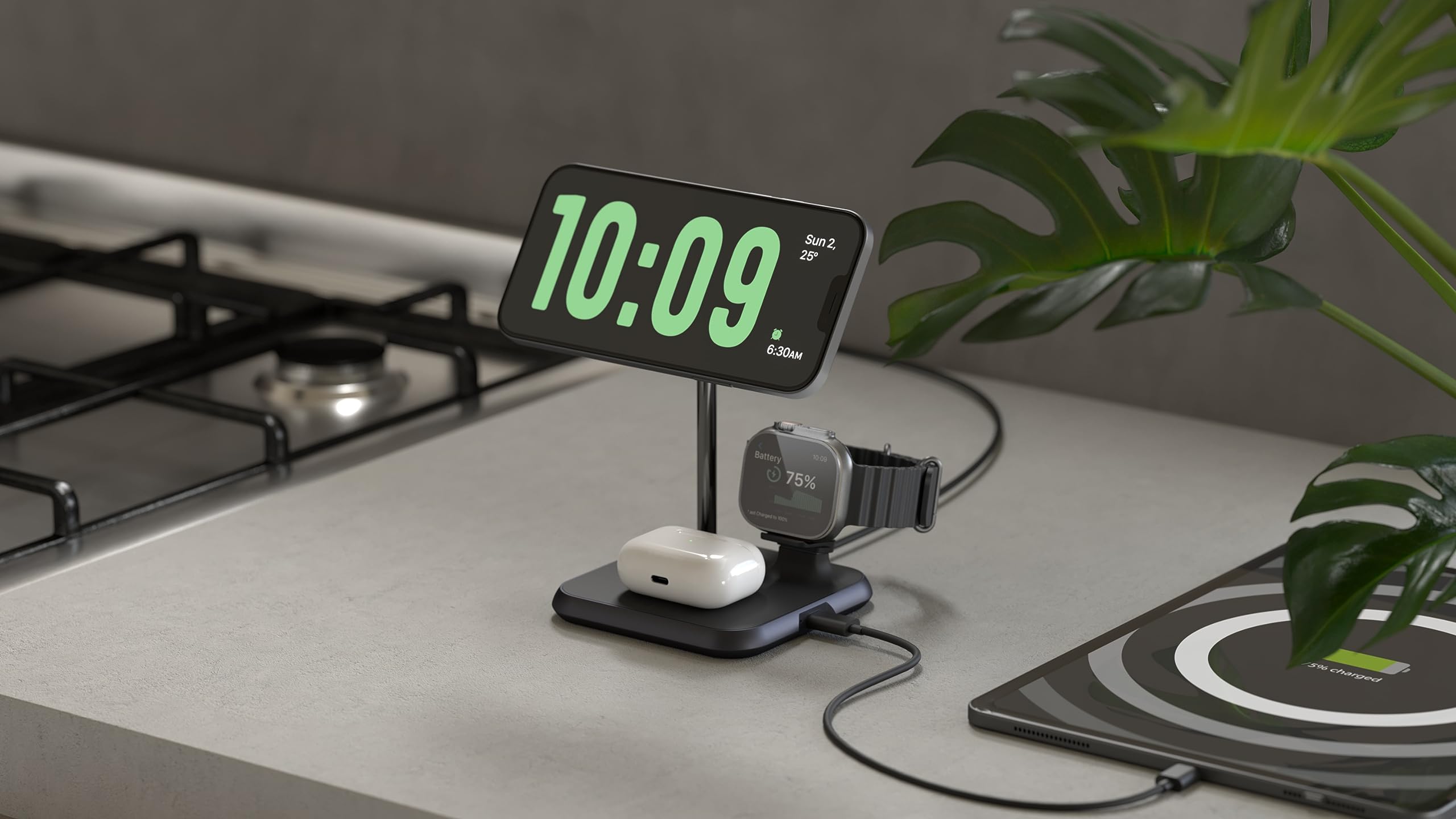 Caricabatterie wireless zens 2in1 magnetico orologio