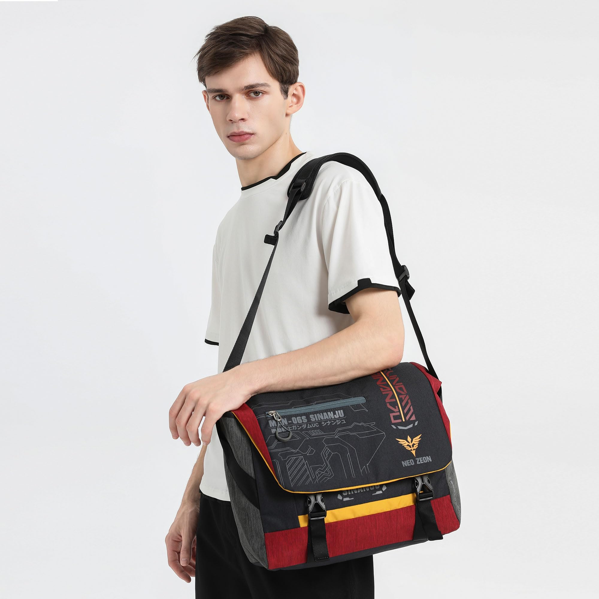 FX Creations GundamUC SINANJU MSN-06S borsa tracolla uomo, borsa messenger | grande capacità, nylon migliorato, scomparti multipli, antigoccia, multiuso, quotidiano/viaggi/lavoro/affari
