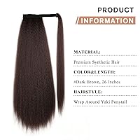 Vista 12 de WIGNEE Extensión de cola de caballo larga rizada recta y envolvente, extensión de cola de caballo Yaki negro natural para mujeres negras, Marrón