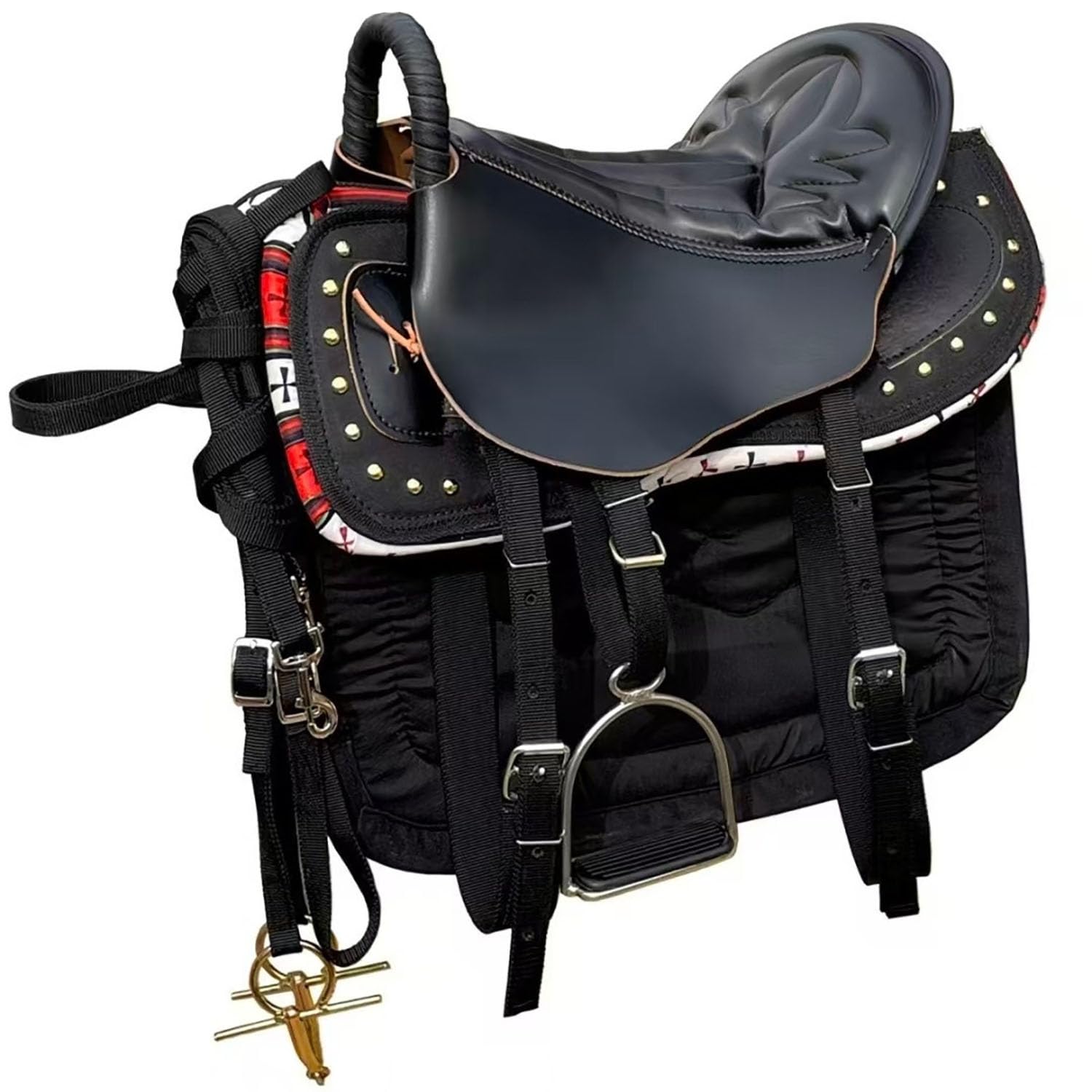 NILoykg& Set da 8 Pezzi per Sella per Cavallo, Kit Completo per Sella con staffe, staffe in Cuoio, sottopancia, Sopracciglia, sottosella, redini e Corda di Piombo,Nero