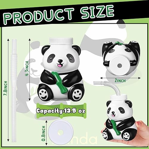 Miniatura 2 de Tanlade 12 piezas de decoraciones de fiesta de panda con pajitas, tazas de plástico de 13.5 onzas, regalos de fiesta de cumpleaños para niñas y