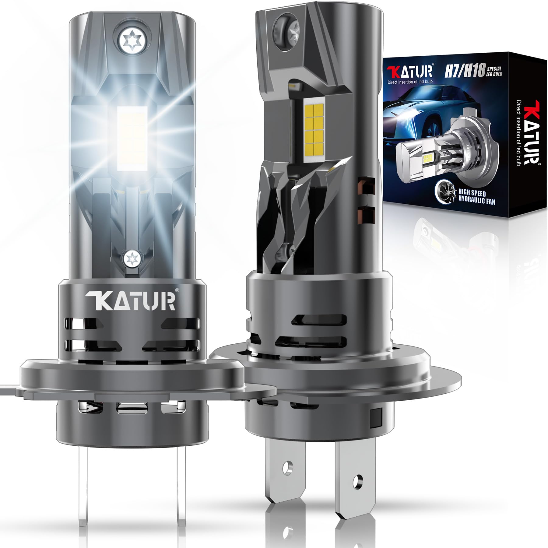 Żarówka H7 LED 30000LM, KATUR 6000K Biała 100W Żarówka H7 LED do Samochodu, Plug and Play Rozmiar 1:1 (Pakiet 2 szt.)