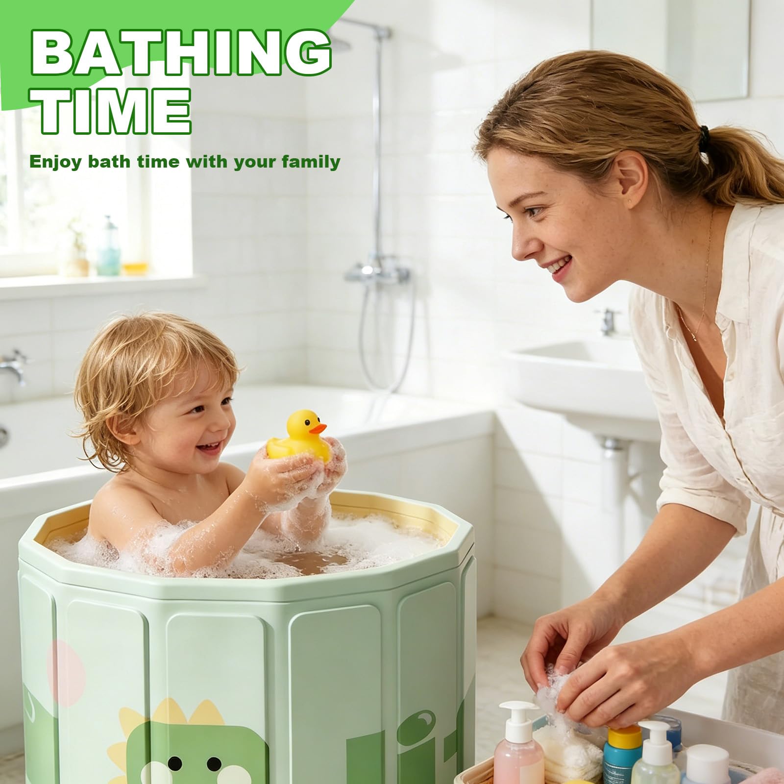 Baignoire Pliable Bébé 0-5 Ans avec Bouchon de Vidange Vert