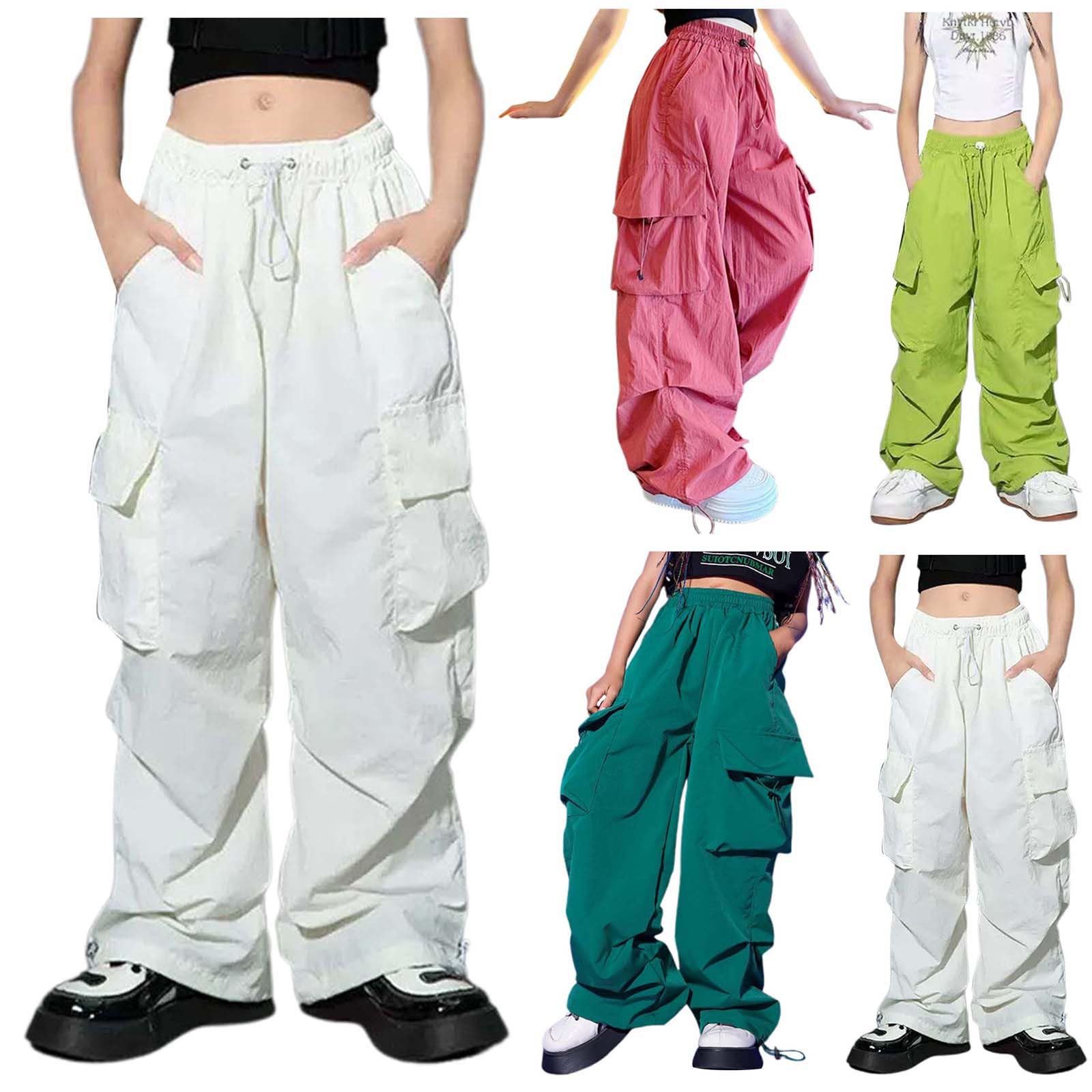 Generico Pantaloni Hip Hop per Ragazze, Pantaloni Cargo Elasticizzati per Bambini Jogger per Streetwear e Danza Morbido