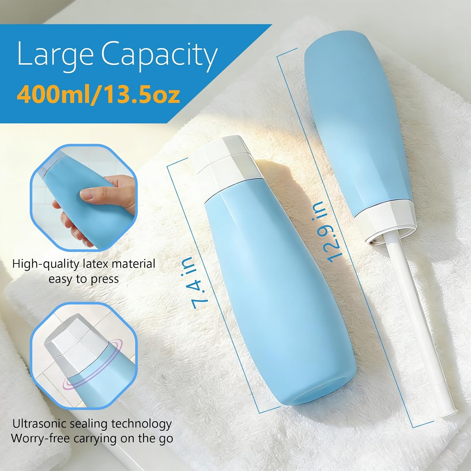 Portable Bidet for Travel FDA&CE Certified 450ml(15oz) Dual Nozzle 3 Leak-Proof Seals peri Bottle Postpartum Handheld Bidet for Women Light Blue