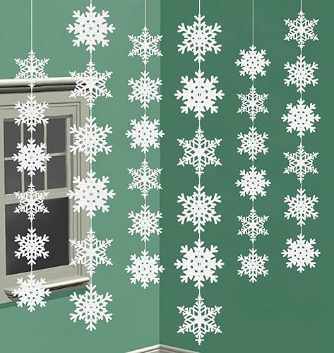 Miniatura 6 de 12 piezas copos de nieve de invierno para decoración de cumpleaños – Navidad colgante blanco fiesta suministros de decoración