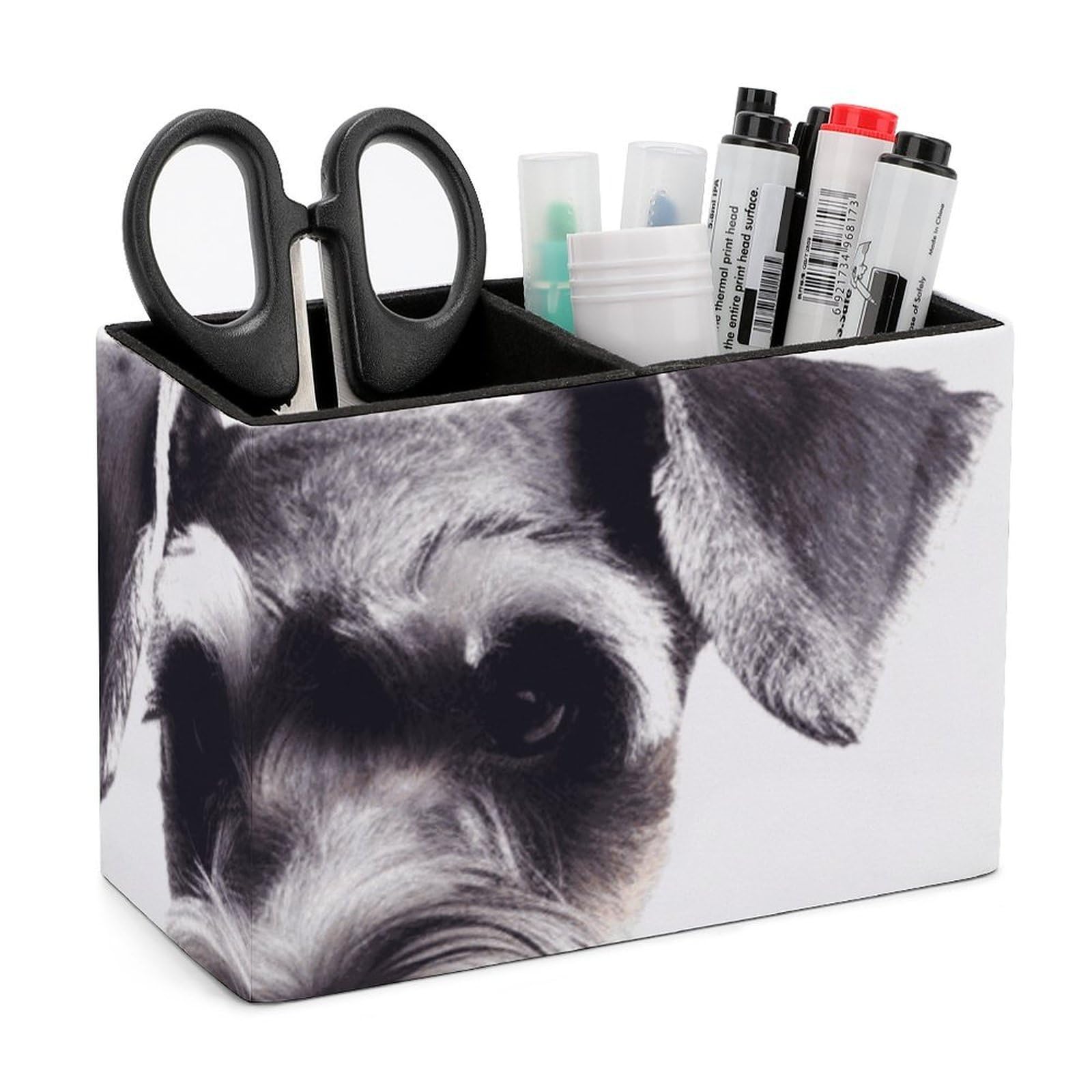 JTREHY Well-behaved Schnauzer Pencil Holder Exquisite Fashion Leather Pen Receptacle Soft High-End Pen Container for Office Home Accessories Or Housewarming Present