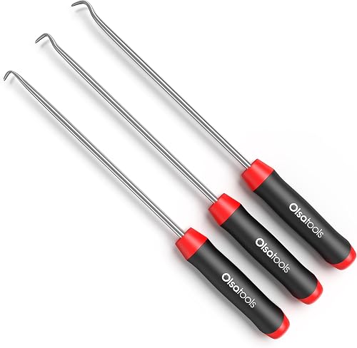 Olsa Tools Flat Pick and Hook Set - 3pc Non-Marring Pick Tools - Automotive O-Ring & Seal Removal Hook Set - Durable Steel Flat Tip Picks with Ergonomic Handles - Professional-Grade - Part: 1815