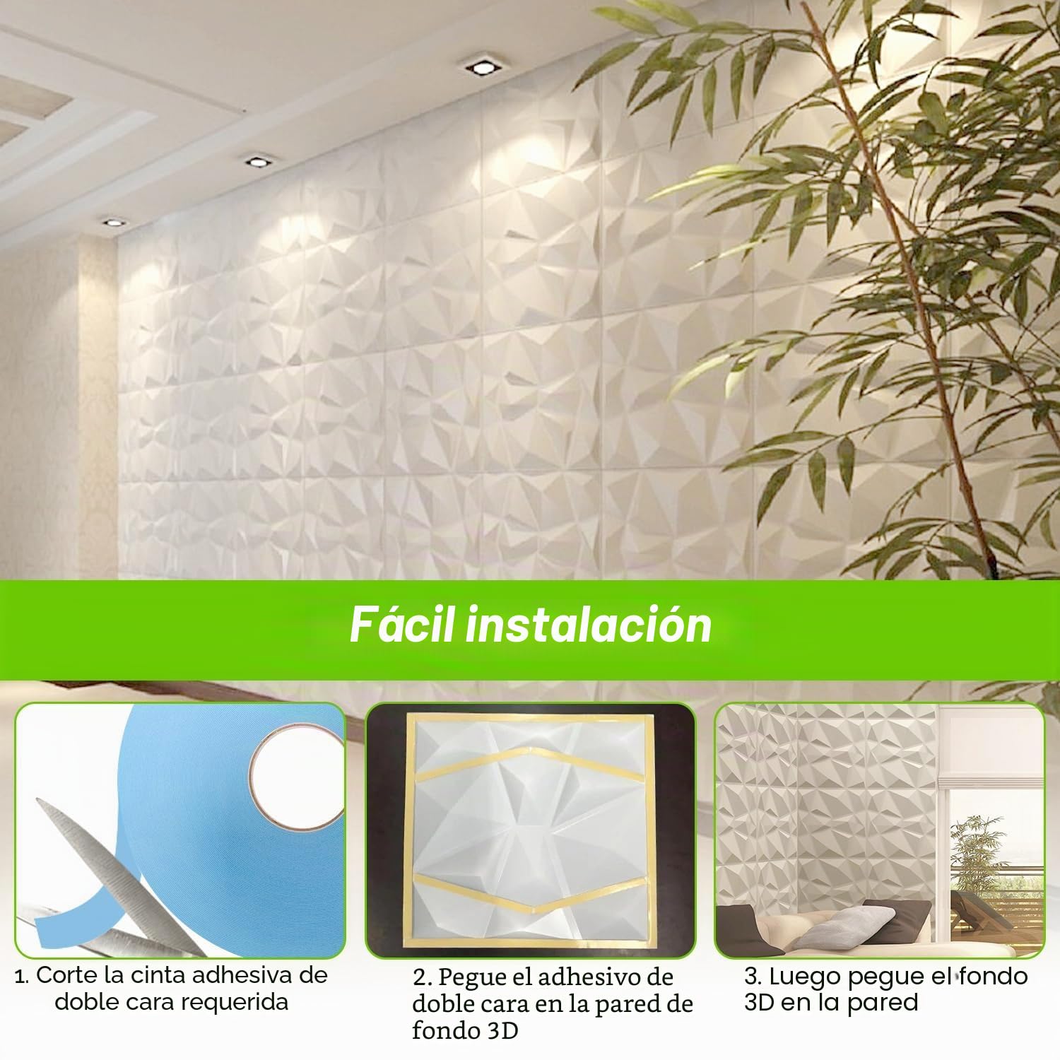 20 Piezas Panel de Pared de 3D Diamante 30 x 30 cm para Decoración de Paneles Decorativos en Blanco, Revestimiento de Paredes PVC, Resistentes al Agua, Resistentes al Calor, Inodoros, Blancos Mate