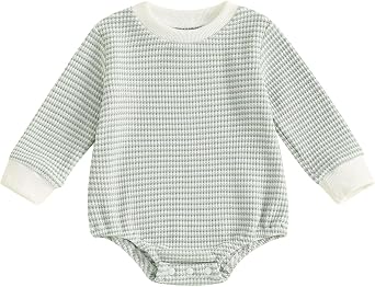 VISGOGO Unisex Baby Boy Girl Romper Waffle Newborn Infant Onesie Clothes Long Sleeve Bubble Oversized Romper Bodysuit Top