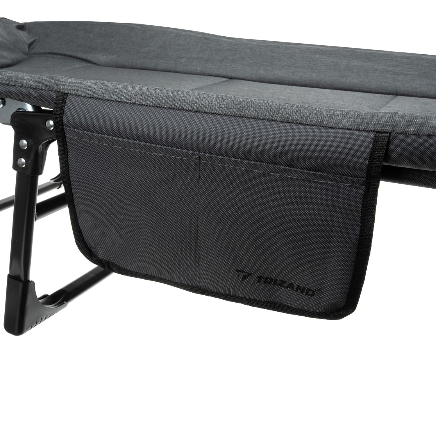 TRIZAND Składane łóżko polowe z materacem – łóżko kempingowe z 5-stopniową regulacją oparcia, nośność 150 kg, 200 x 65 cm, do użytku na zewnątrz i wewnątrz, szare