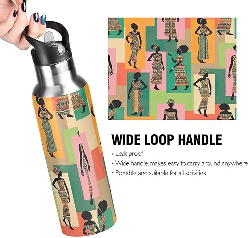 Miniatura 4 de Retro Women Colorful Insulated Stainless Steel Water Bottle with Straw 20 Oz Leakproof Water Bottles, BPA-Free Sport Water Bottle
