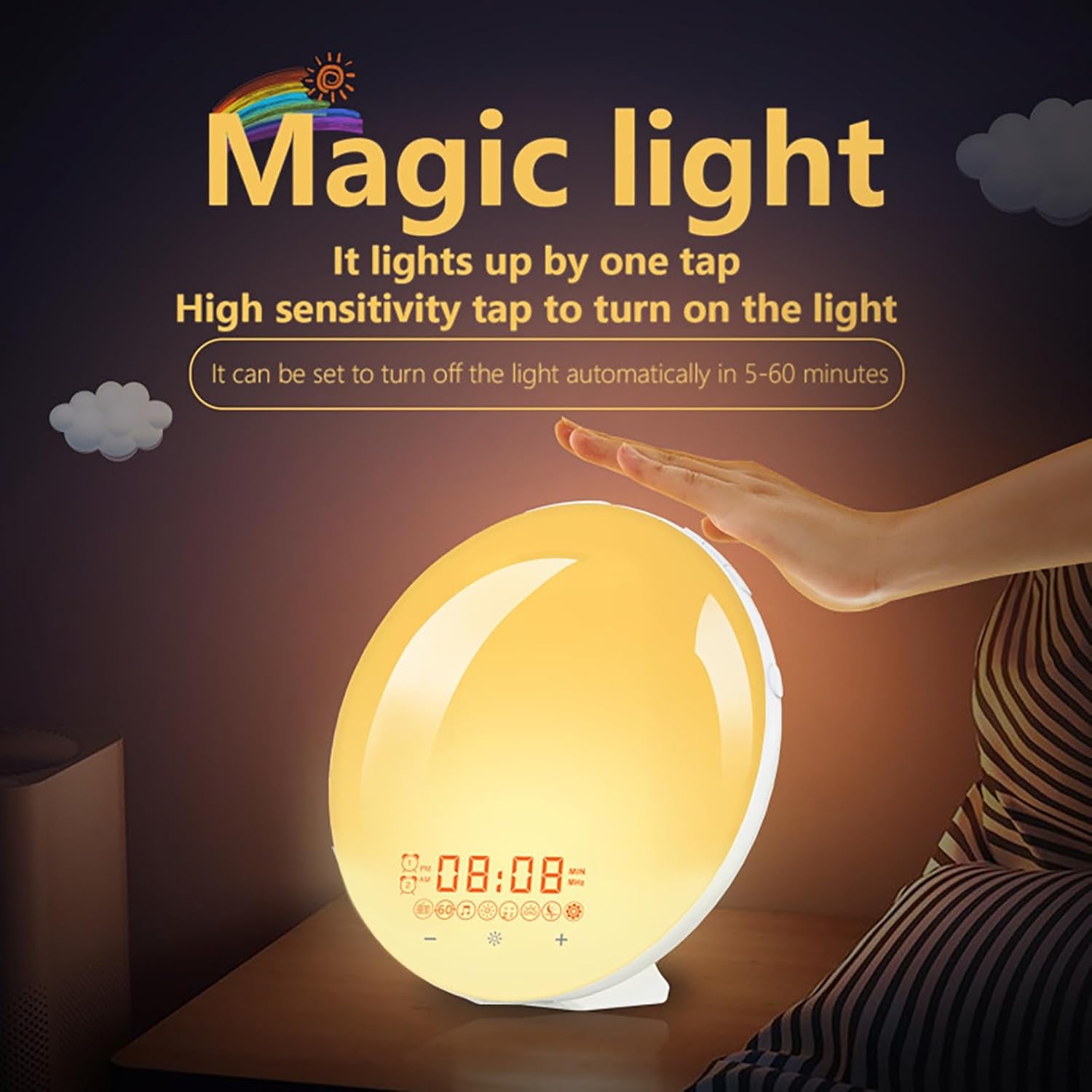 Sunrise Alarm Clock with Sunset Simulation, 20-Level Adjustable Brightness, 9 Natural Sounds & FM Radio, Dual Alarm Touch Control Wake Up Light for Bed