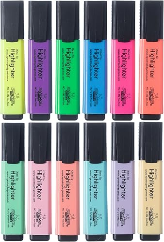 Apostrophe Games Juego de 12 resaltadores, punta de cincel de colores surtidos, colores fluorescentes y pastel, marcadores de resaltador no tóxicos,