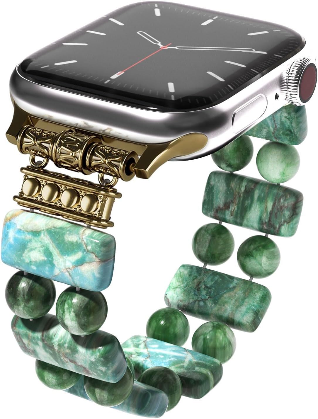 Boho Natural Stone Bracelet Compatible with Apple Watch Band 38mm/40mm/41mm Series 10 9 8 7 SE Women, Handmade Imperial Jasper Stones Elastic Stretch Strap for iWatch Bands Replacement(Green/38M) - Image 6