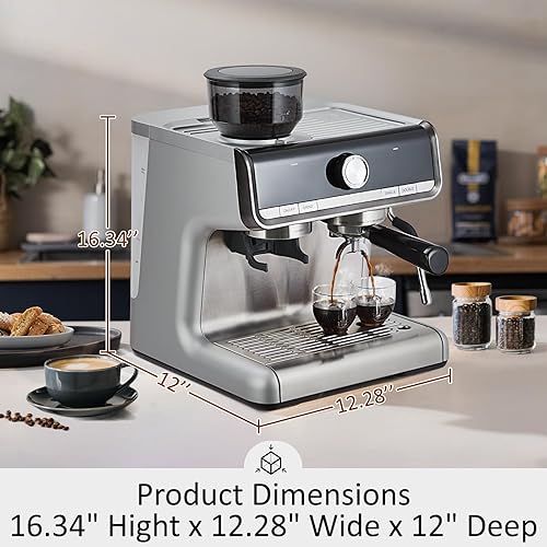 Miniatura 6 de Máquina de café expreso de 20 bares, máquina de café semiautomática con molinillo de frijoles y espumador de leche, máquina de café barista casera