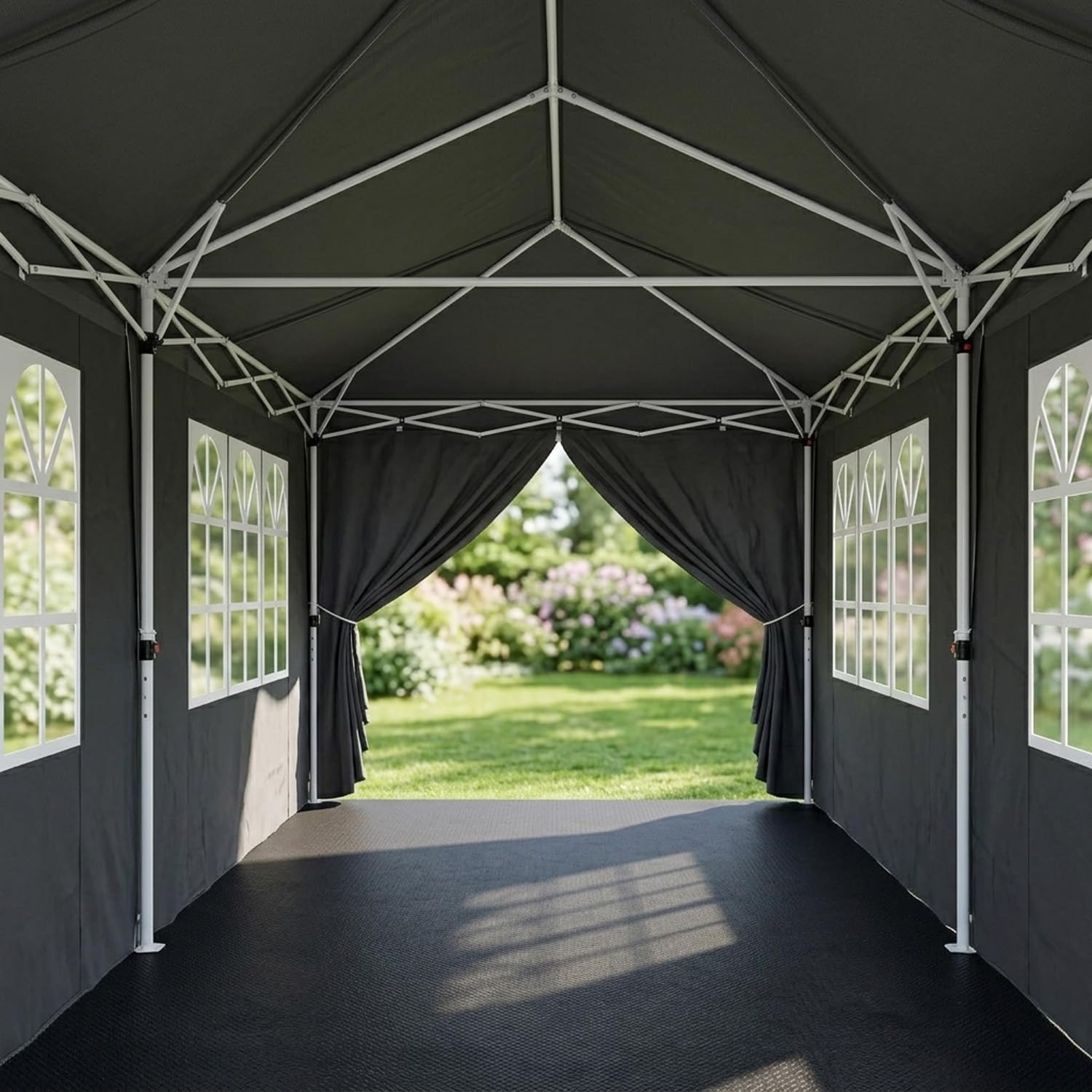Gazebo Con Pareti Laterali Finestre E Porte Removibili Pieghevole Impermeabile Altezza Regolabile Struttura Pop Up Resistente In Metallo Pergolato Per Giardino Eventi Feste E Catering 3x6 Metri Nero