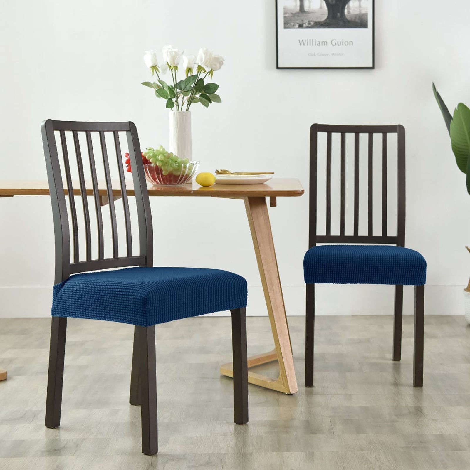 Set di 6 coprisedili elasticizzati elasticizzati per sedie da pranzo, in tessuto jacquard, rimovibili e lavabili, colore: blu