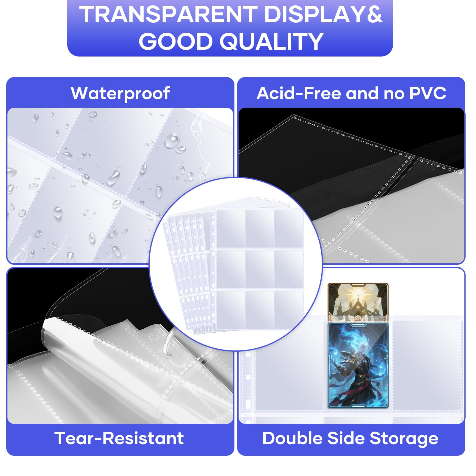 Amazon.com: Tioplior 120 Pack 9 Pocket Double Side Card Sleeves Binder  Sheets Holds 2160 Cards,Trading Card Binder Sleeves for 3 Ring Binder, Card  Sleeve Pages fit for Baseball, Football, Business, Cards :