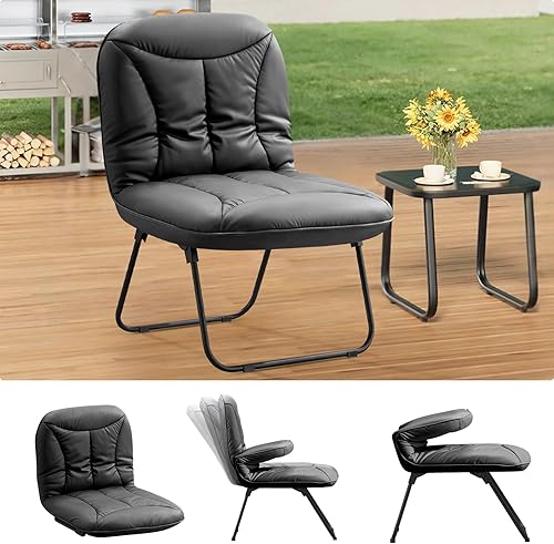 Miniatura 9 de Furniliving Silla plegable 3 en 1 para leer, descansar y jugar, silla de campamento portátil con marco de metal, cómoda silla de lectura para