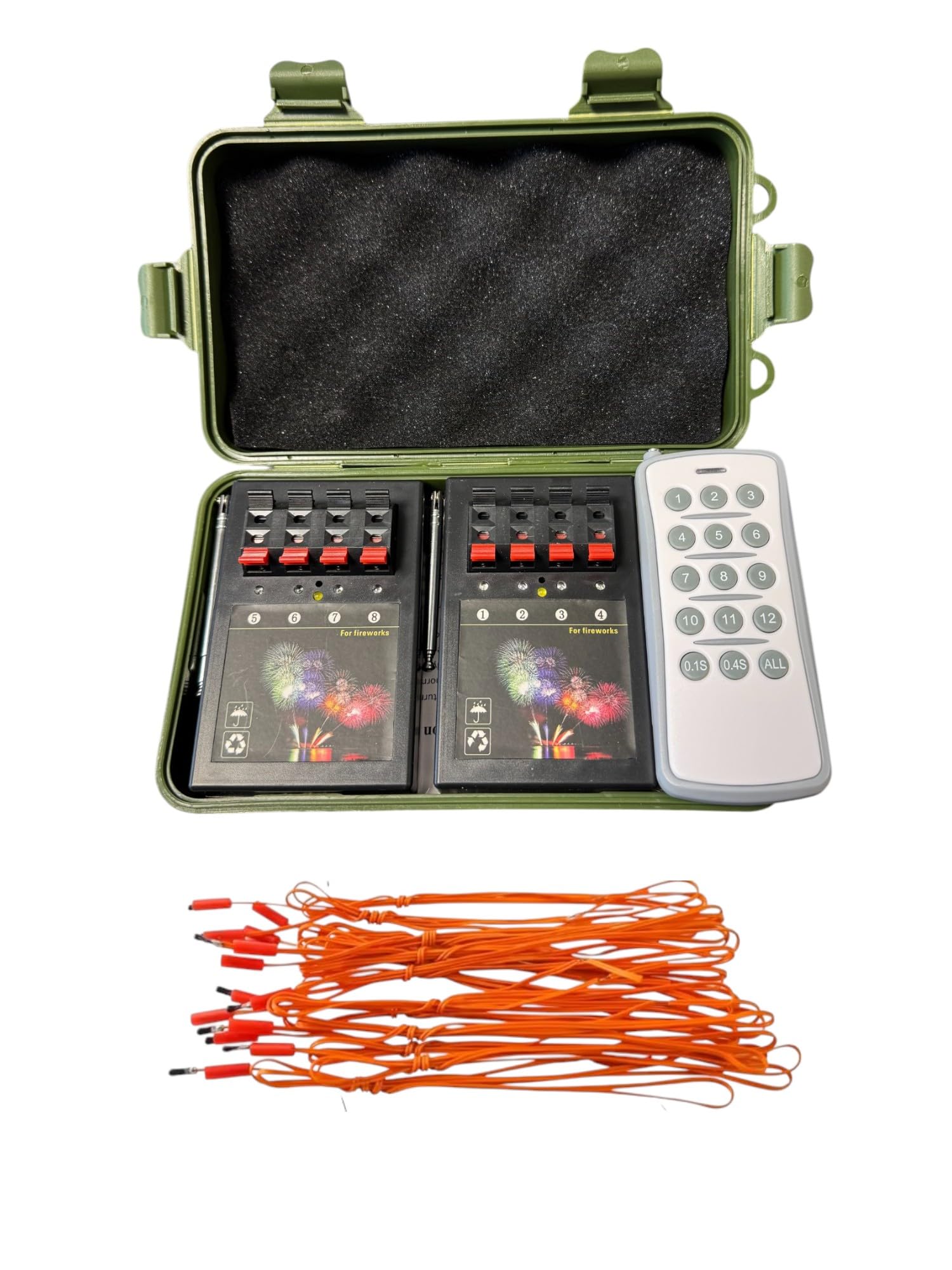 zenda club Sistema de disparo inalámbrico de fuegos artificiales, kit de encendido remoto de 8 tacos, controlador inalámbrico con funda rígida, para pirotecnia y efectos de escenario