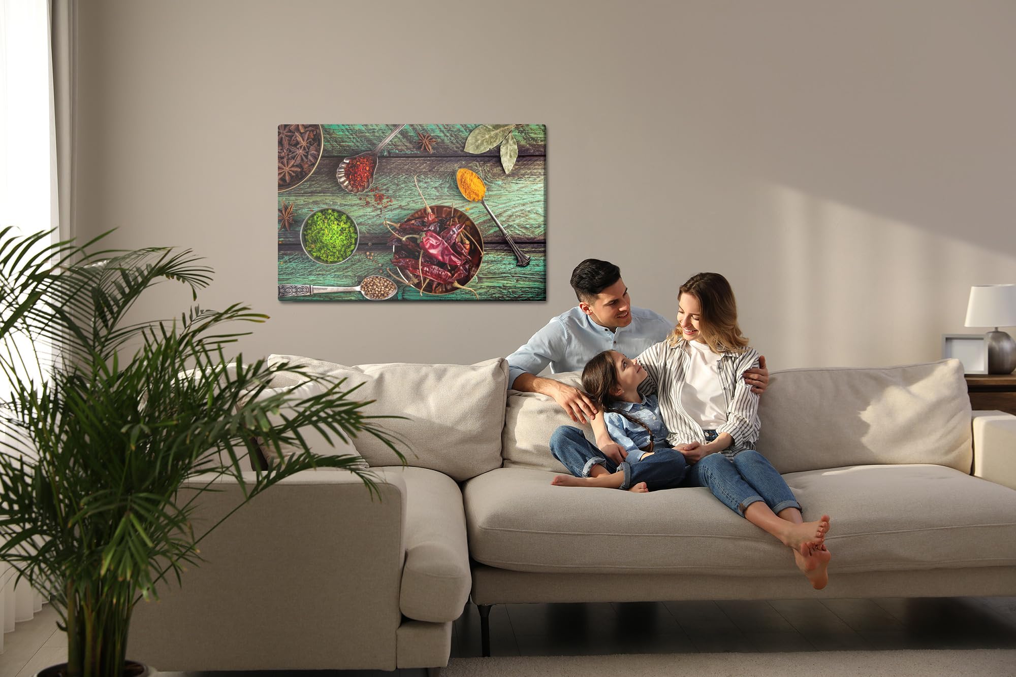 WALLERO Leinwandbild Orientalische Gewürze – Moderne Wanddeko & Kunstdruck | Wandbilder für Wohnzimmer Schlafzimmer Küche Flur | XXL Leinwandbilder auf hochwertiger Fotoleinwand 90x60