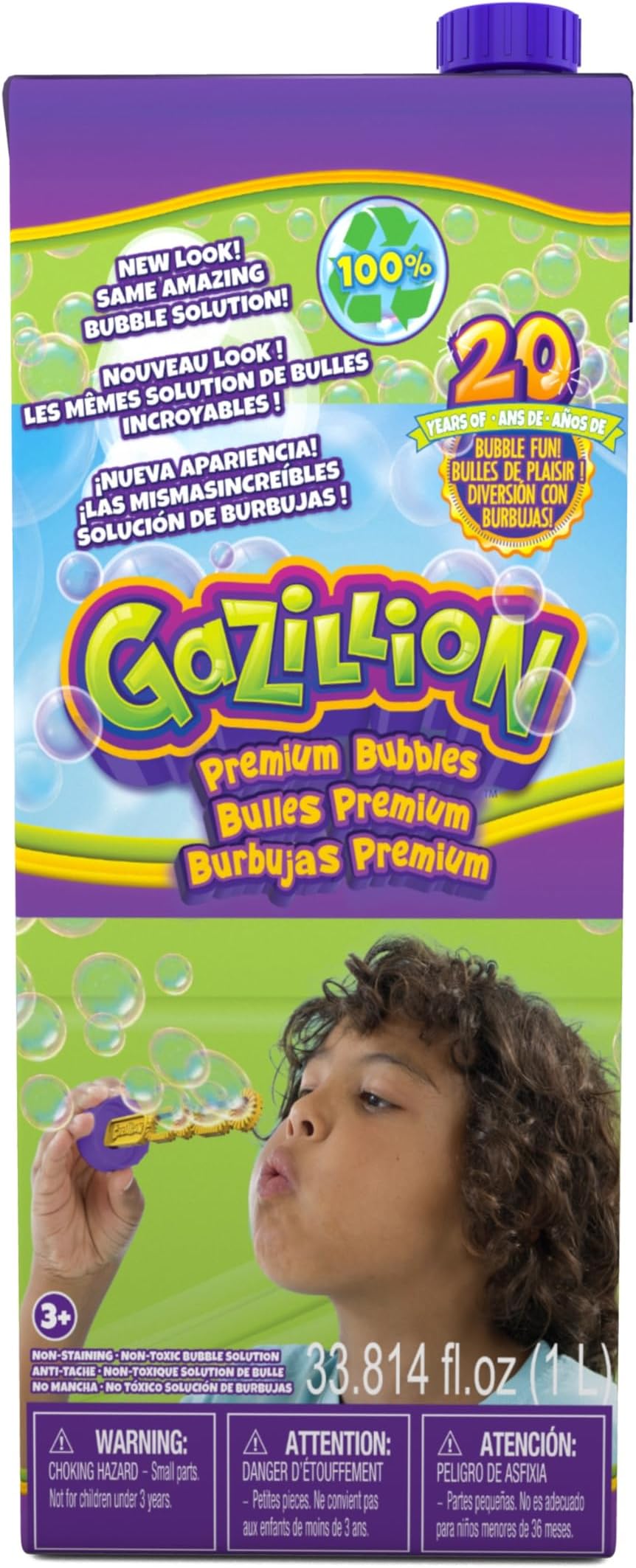 Gazillion Bubbles Original Premium Bubble Solution 1L - Giant, Vibrant, Safe Bubbles with Eco-Friendly Packaging, Outdoor Party Fun