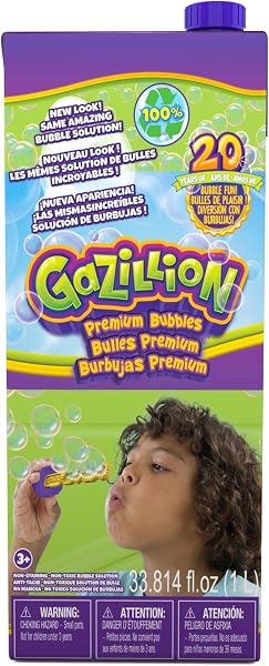 Gazillion Bubbles Original Premium Bubble Solution 1L - Giant, Vibrant, Safe Bubbles with Eco-Friendly Packaging, Outdoo