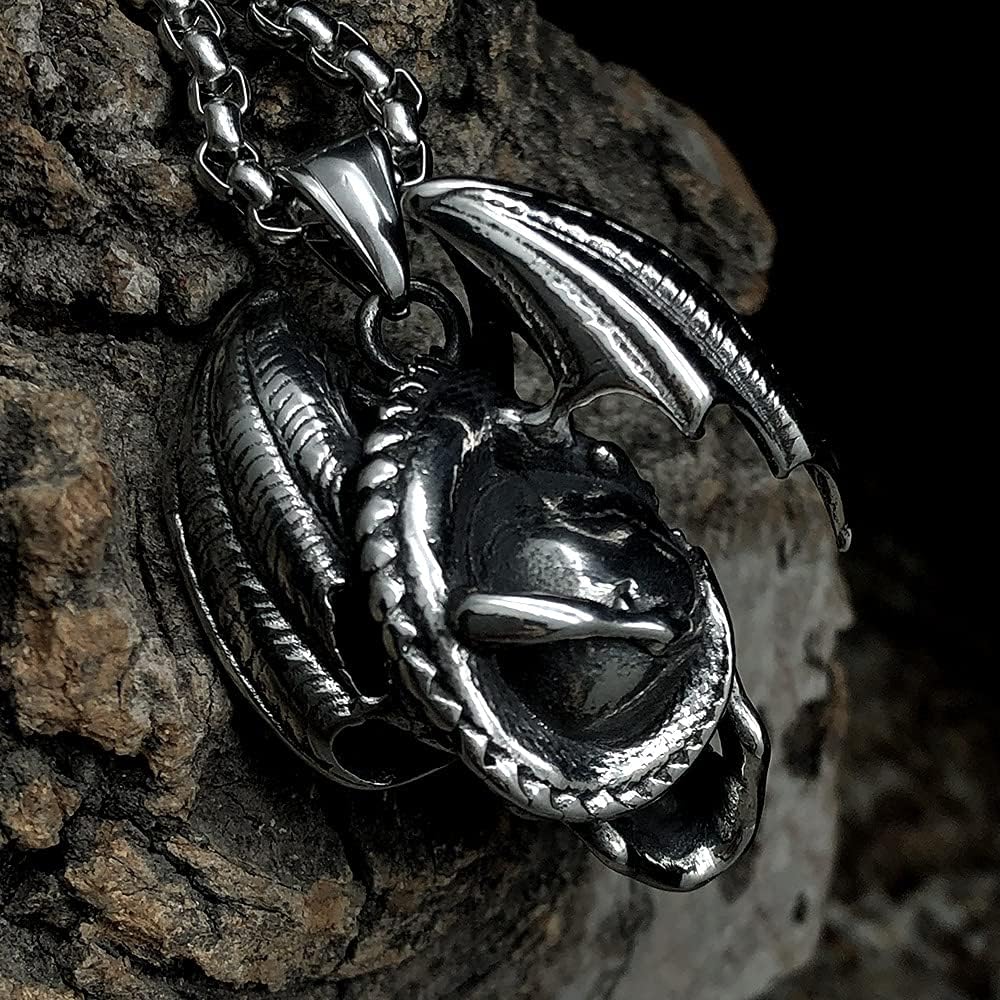 bahamut Mens Skull Dragon Cross Pendant Necklace for Men Silver Cool Goth Accessory Jewelry with Stainless Steel Chain - Image 3