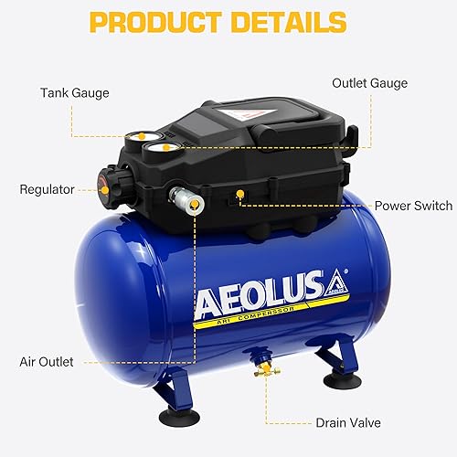 Miniatura 4 de Compresor de aire, tanque portátil sin aceite de 3 galones máximo 110 PSI e ideal para pintar, inflar y otras herramientas neumáticas.