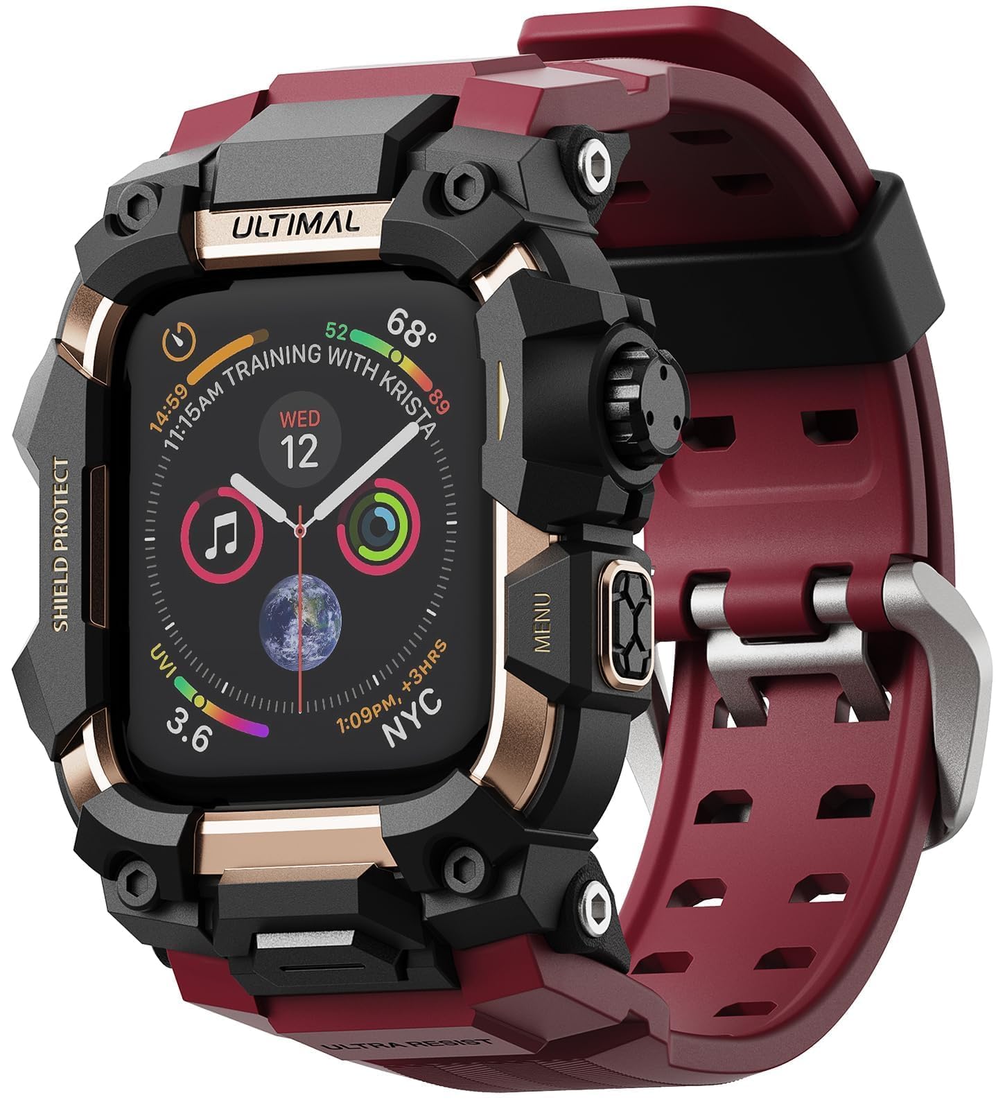 ULTIMAL Custodia robusta con cinturino per Apple Watch 49 mm, compatibile con Apple Watch Ultra 3/2/1, custodia antiurto di grado militare per iWatch Tactical Band da uomo