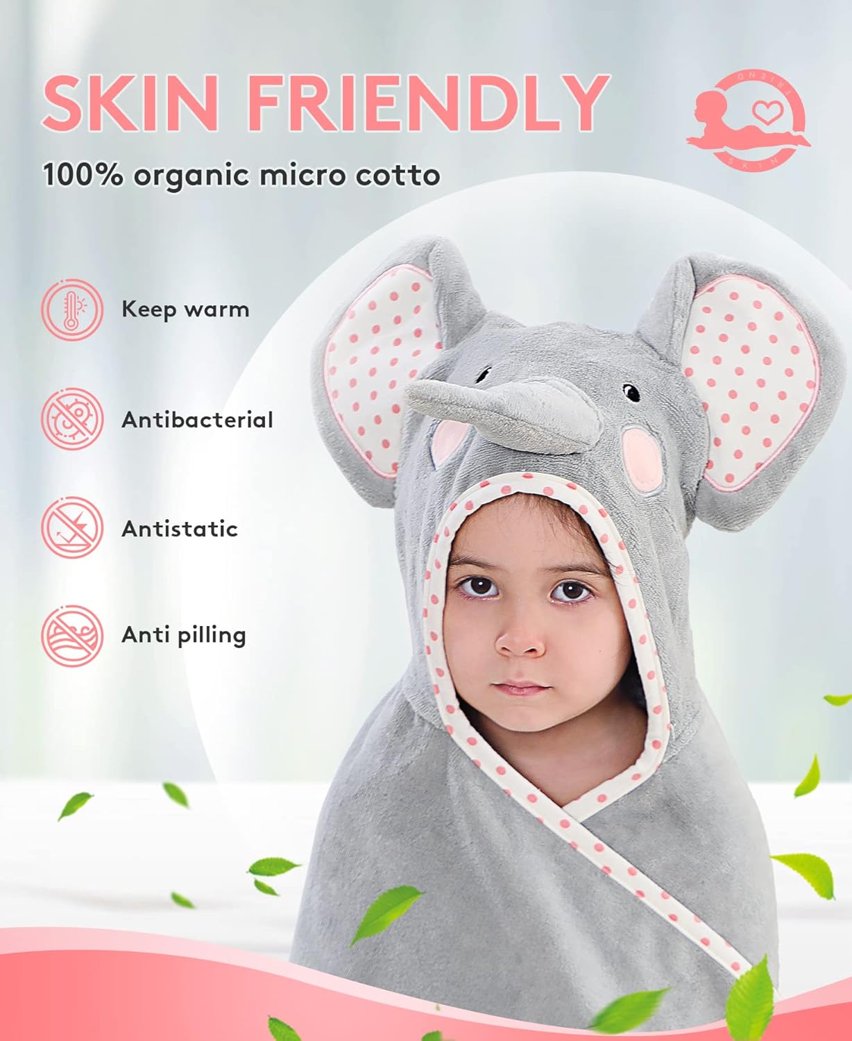 Hooded Towel for Kids 100% Cotton Ultra Soft with Unique Animal Design Large for Infants 3-10 Years (Elephant) - Image 5