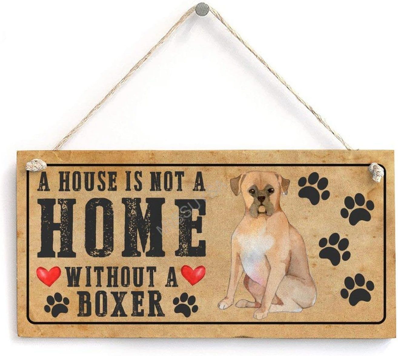 Wooden Signs, Rustic A House is Not A Home Without A Boxer Sign Plaque Pianted Cute Dog Decor Garden Outdoor Wall Art 10"x20",