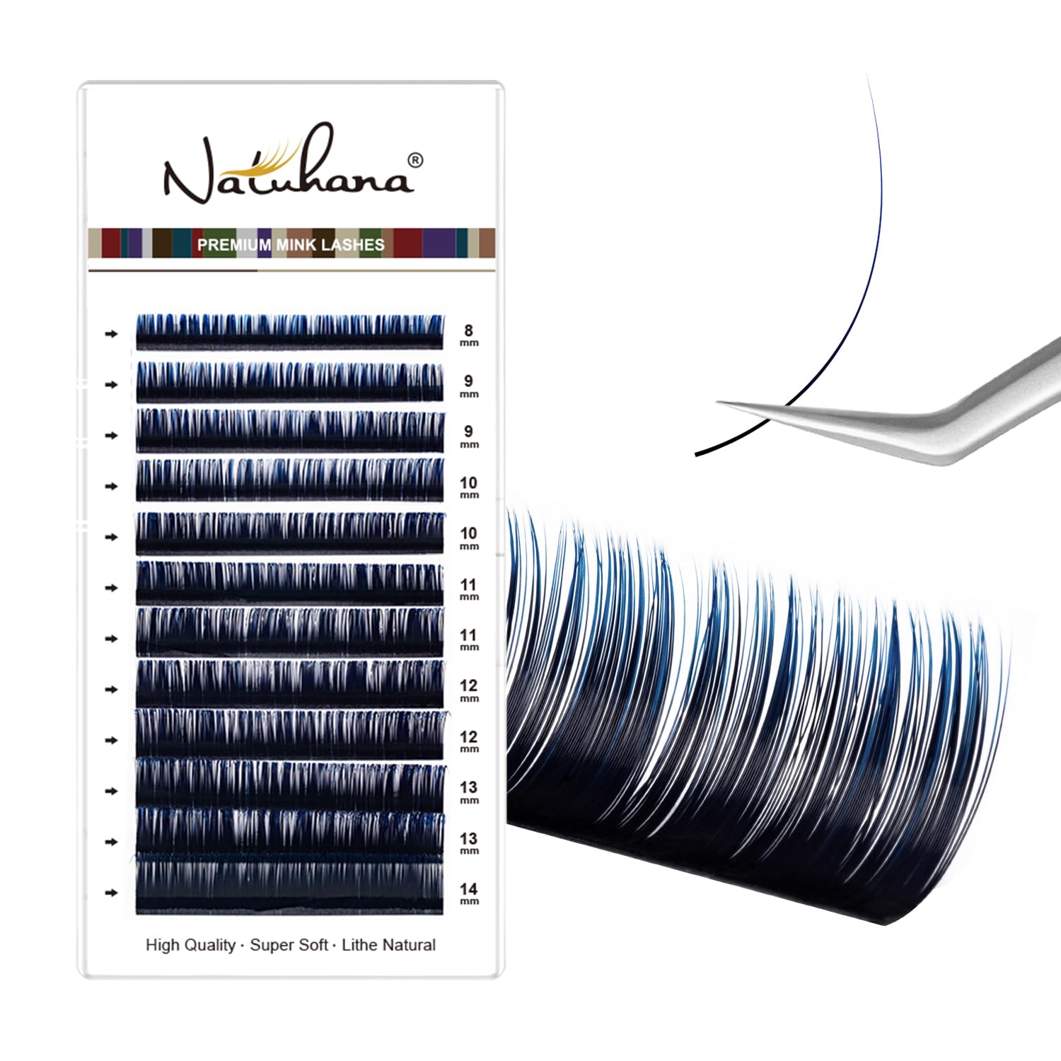 Natuhana Farbige Wimpern Extensions 0.07 C Curl 8-14mm Volumen Individuelle Klassische Wimpernverlängerung Natürlich Lash Extension,Professionelle Salonbenutzung(Schwarz+Blau, 0.07C, 8-14Mix)