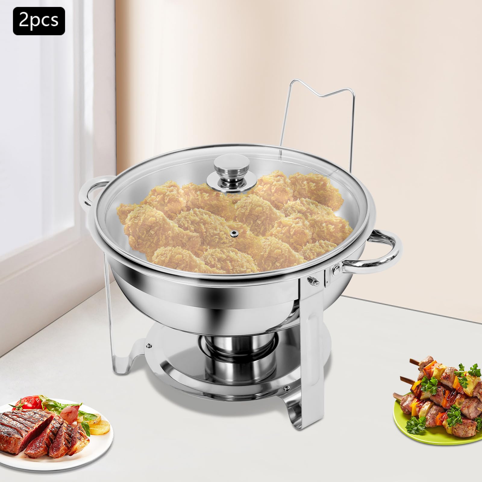 2 piatti da 4,5 l, argento a buffet, con coperchio, per buffet, colazione, feste, 41,9 x 27,9 cm