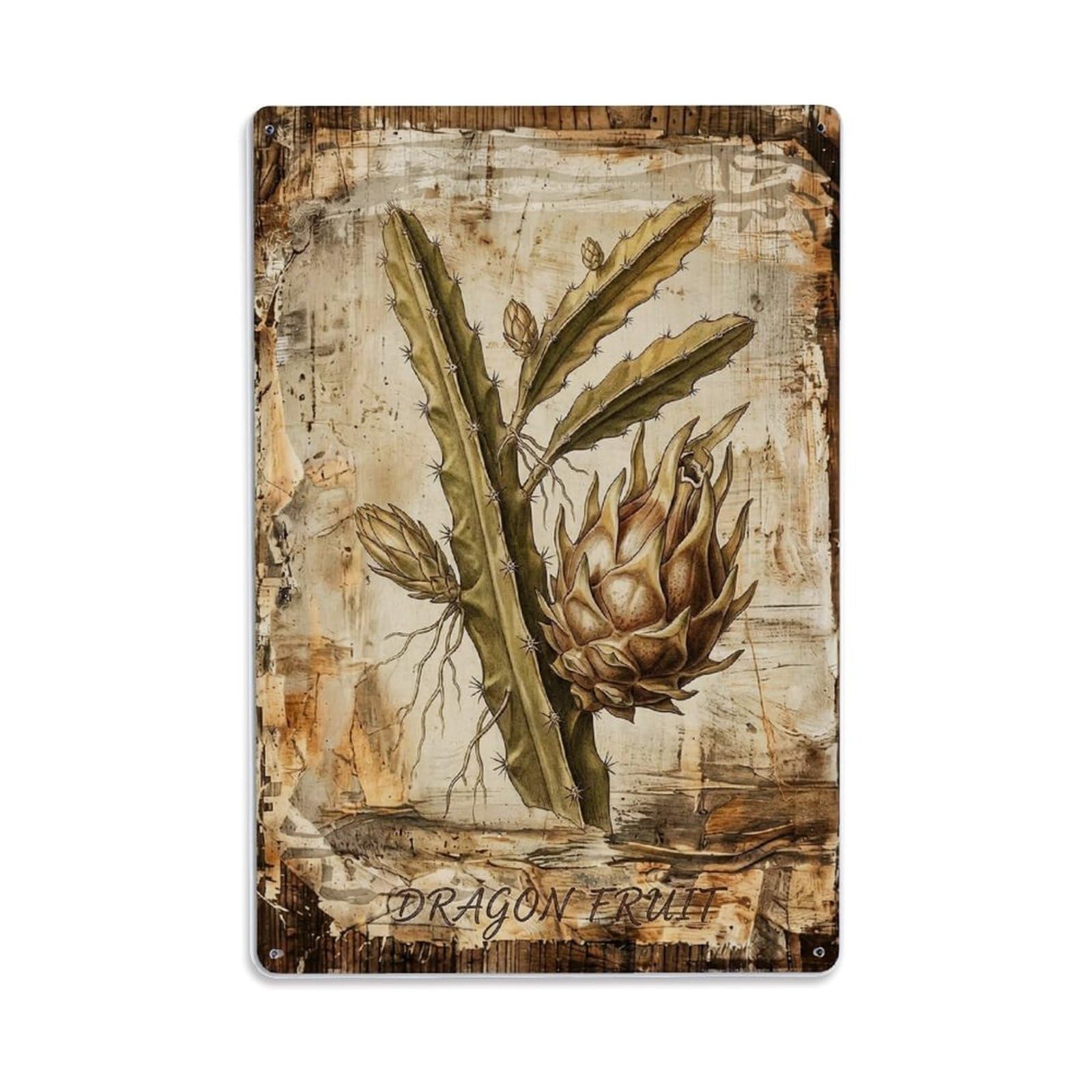 Fqnyr Style Dragon Fruit Cactus 1 Metal Tin Sign Plaque Wall Decor For Cafe, Club Bar, Office, Home Garden Metal Poster 8X12inch