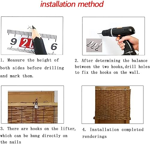 Miniatura 6 de Persianas enrollables sin cordón retro para exteriores, de bambú, enrollables, romanas, para porche, persianas enrollables con junco, protección de